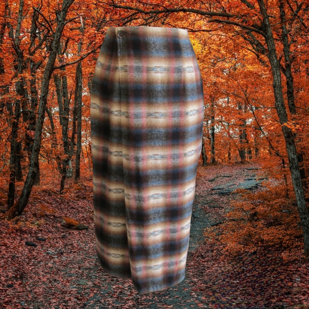 Button Wrap Plaid Skirt